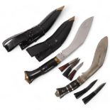 2 Gurkha kukri knives with leather scabbards