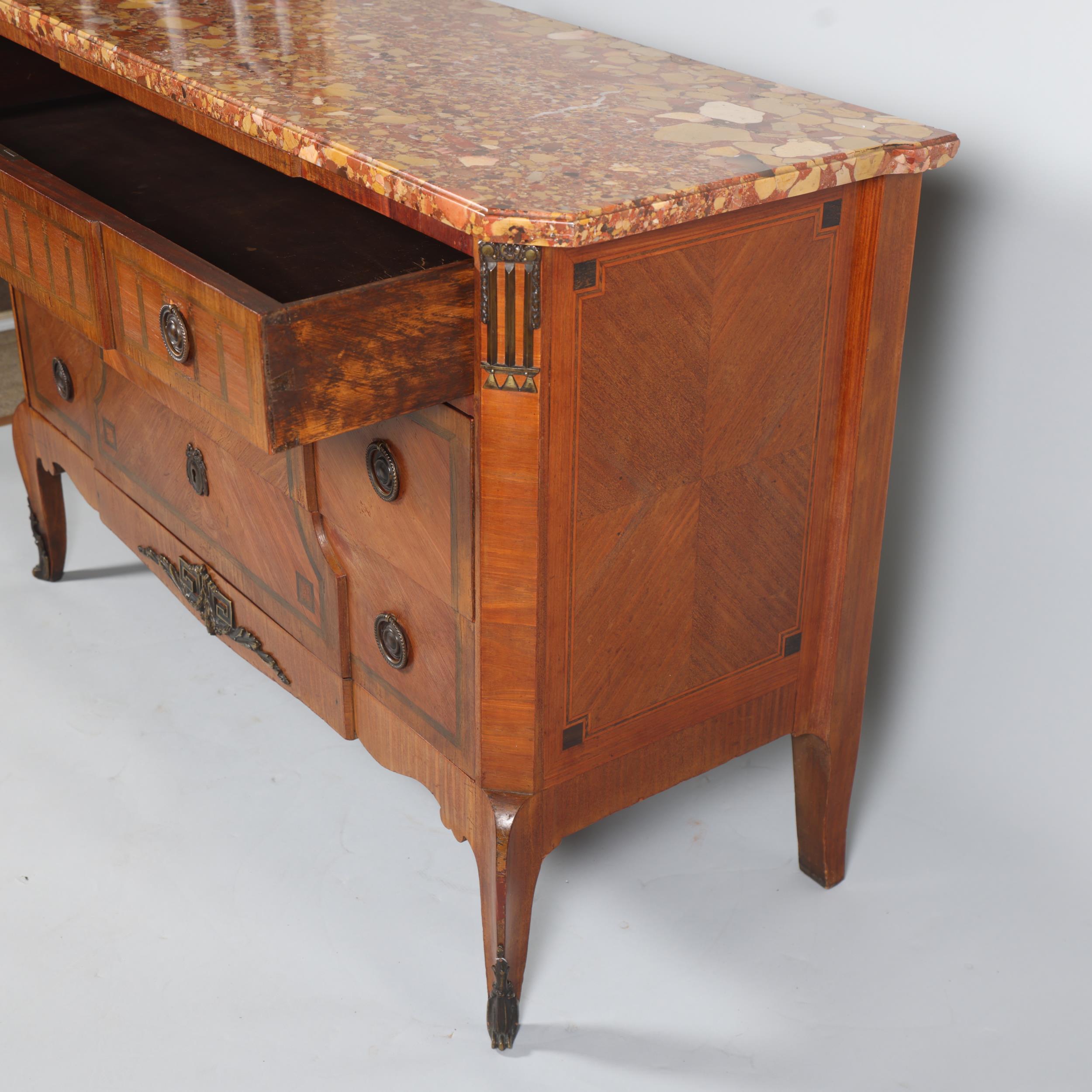 A French marble-topped 3-drawer commode, with inlaid drawer fronts, width 121cm Good condition - Image 4 of 8