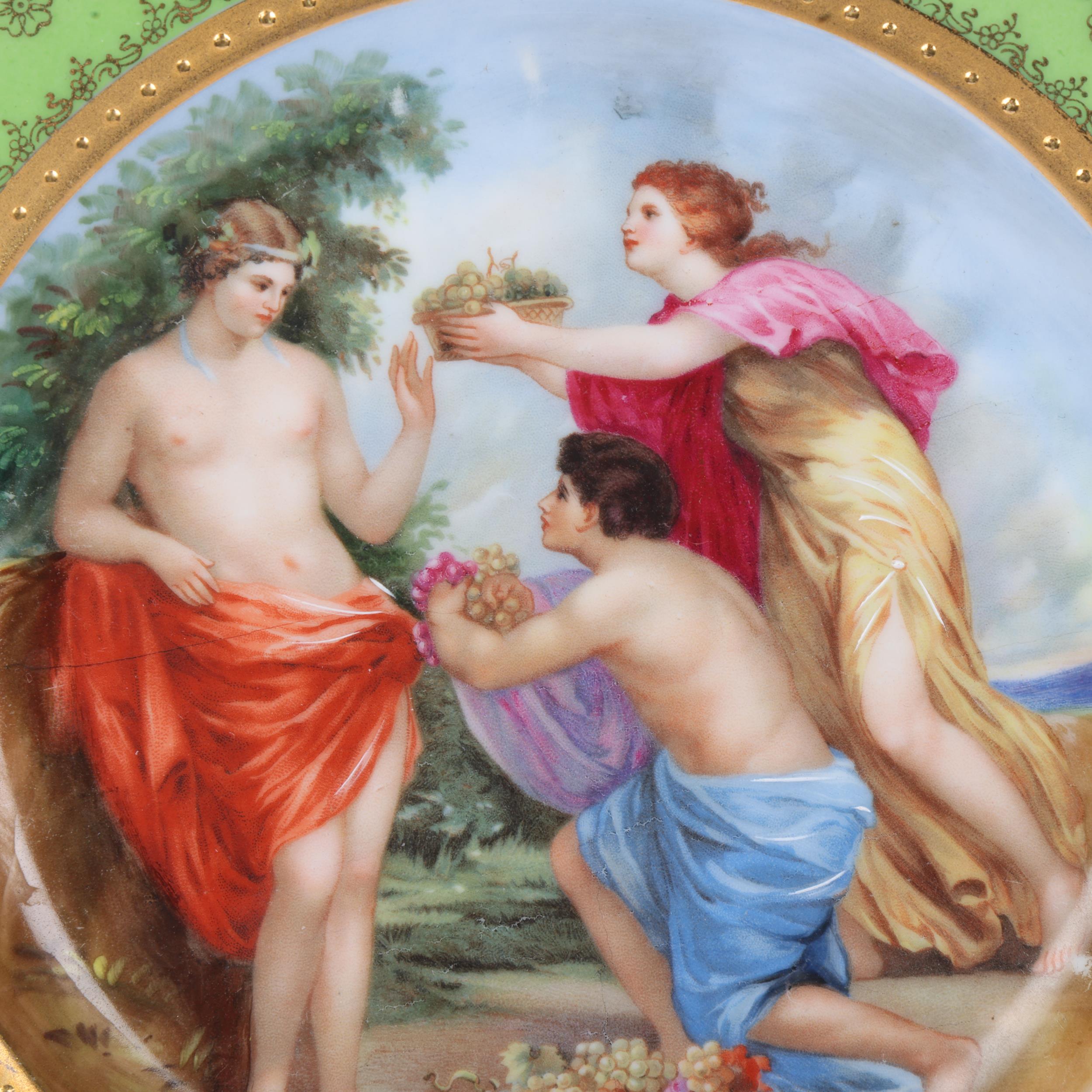 A Vienna porcelain plate depicting 3 Classical figures, gilded border, diameter 24cm Perfect - Image 2 of 3