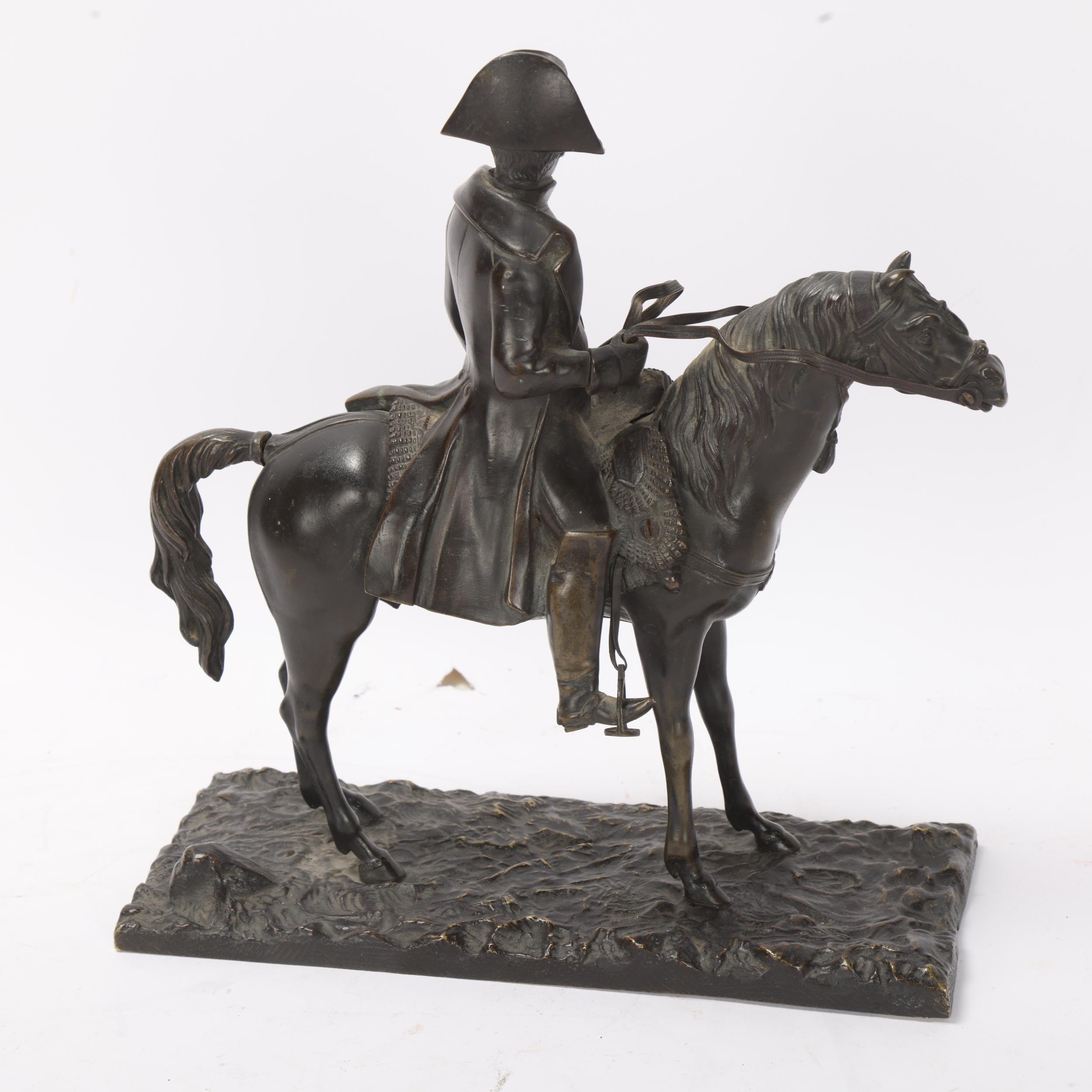 Napoleon Bonaparte on horseback, 19th century bronze sculpture, unsigned, height 24cm, base length - Image 2 of 3