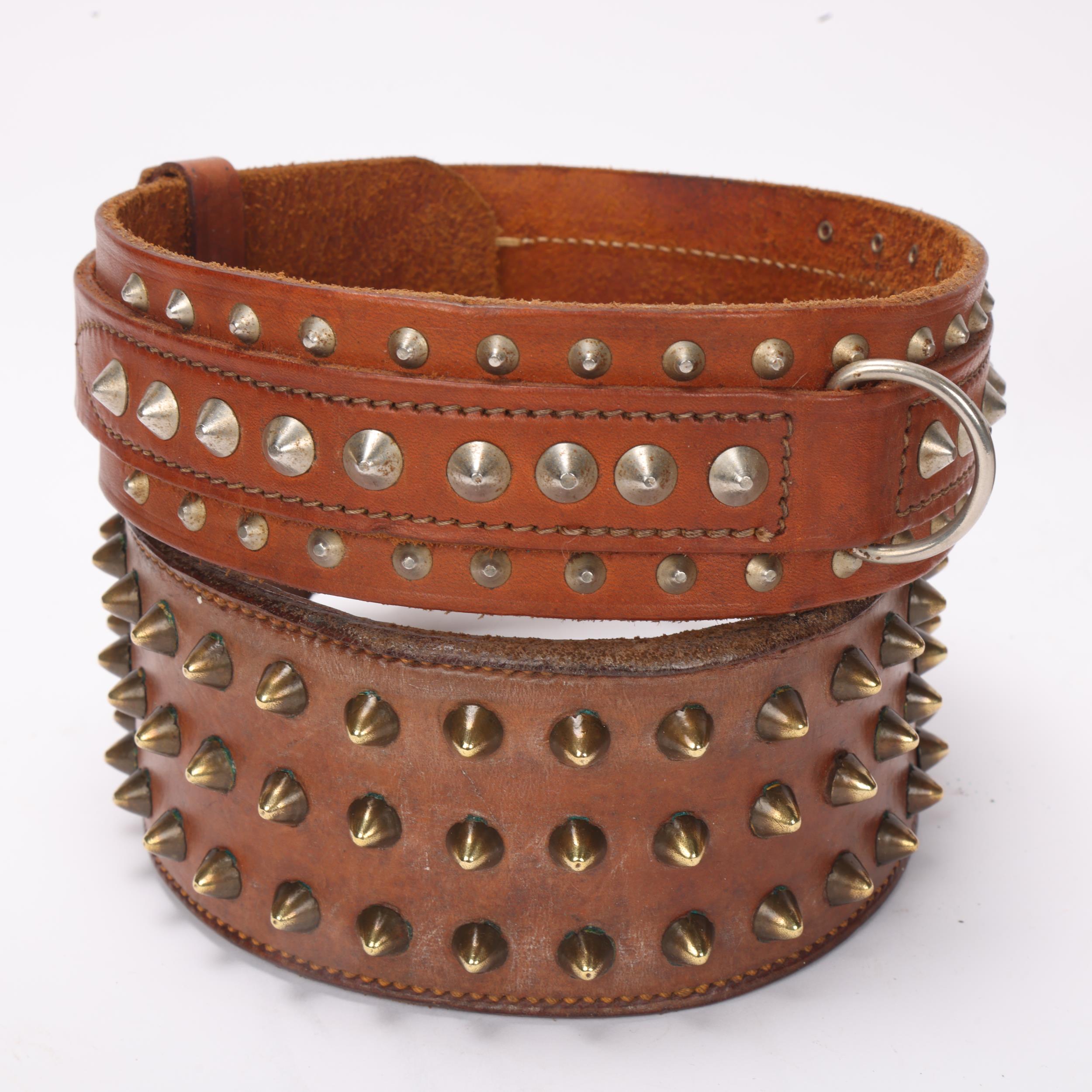 4 large brass studded leather dog collars, largest width 9.5cm (4) All in good condition - Image 2 of 3