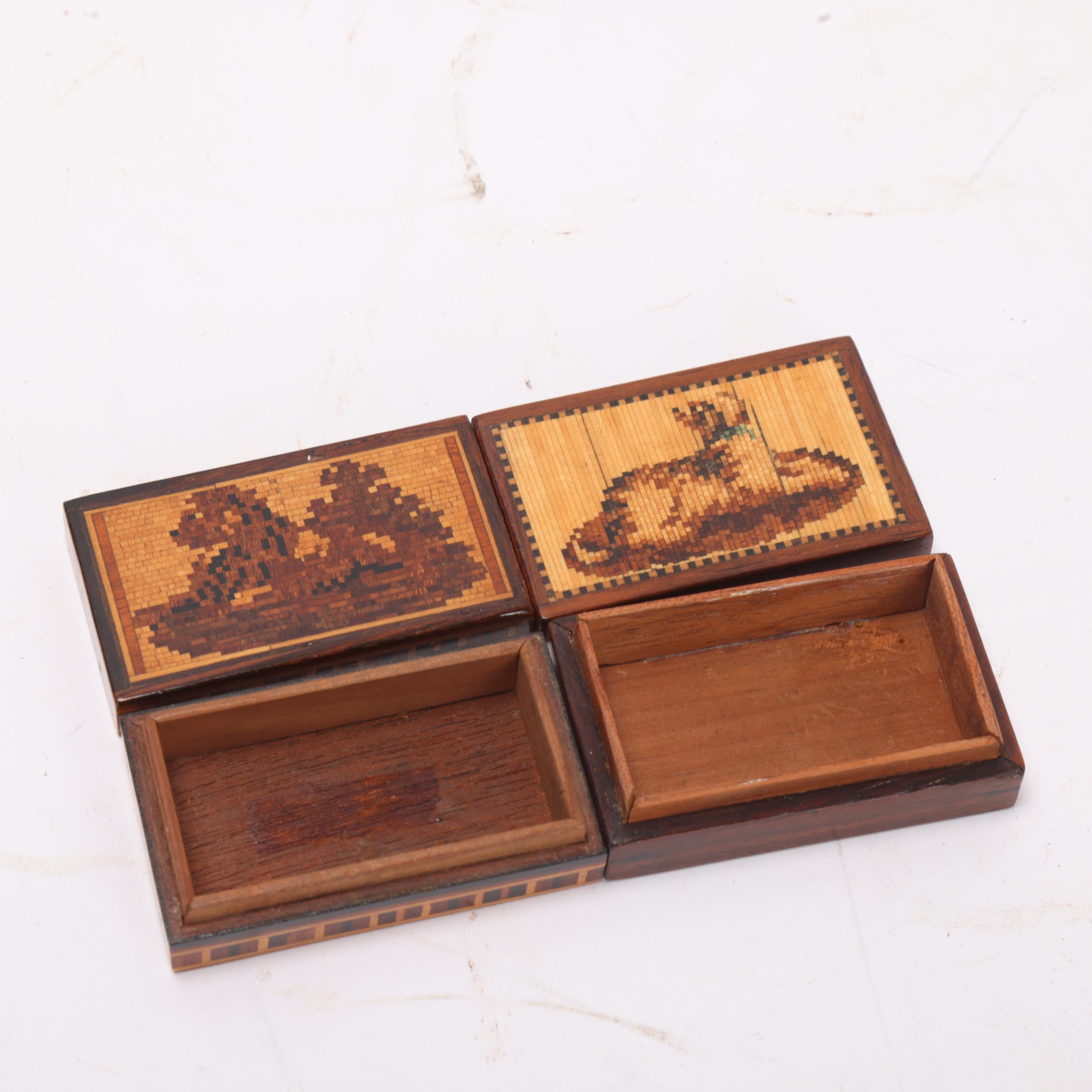 2 x 19th century Tunbridge Ware miniature boxes, lids depicting a lion and a dog, circa 1870, length - Image 3 of 3