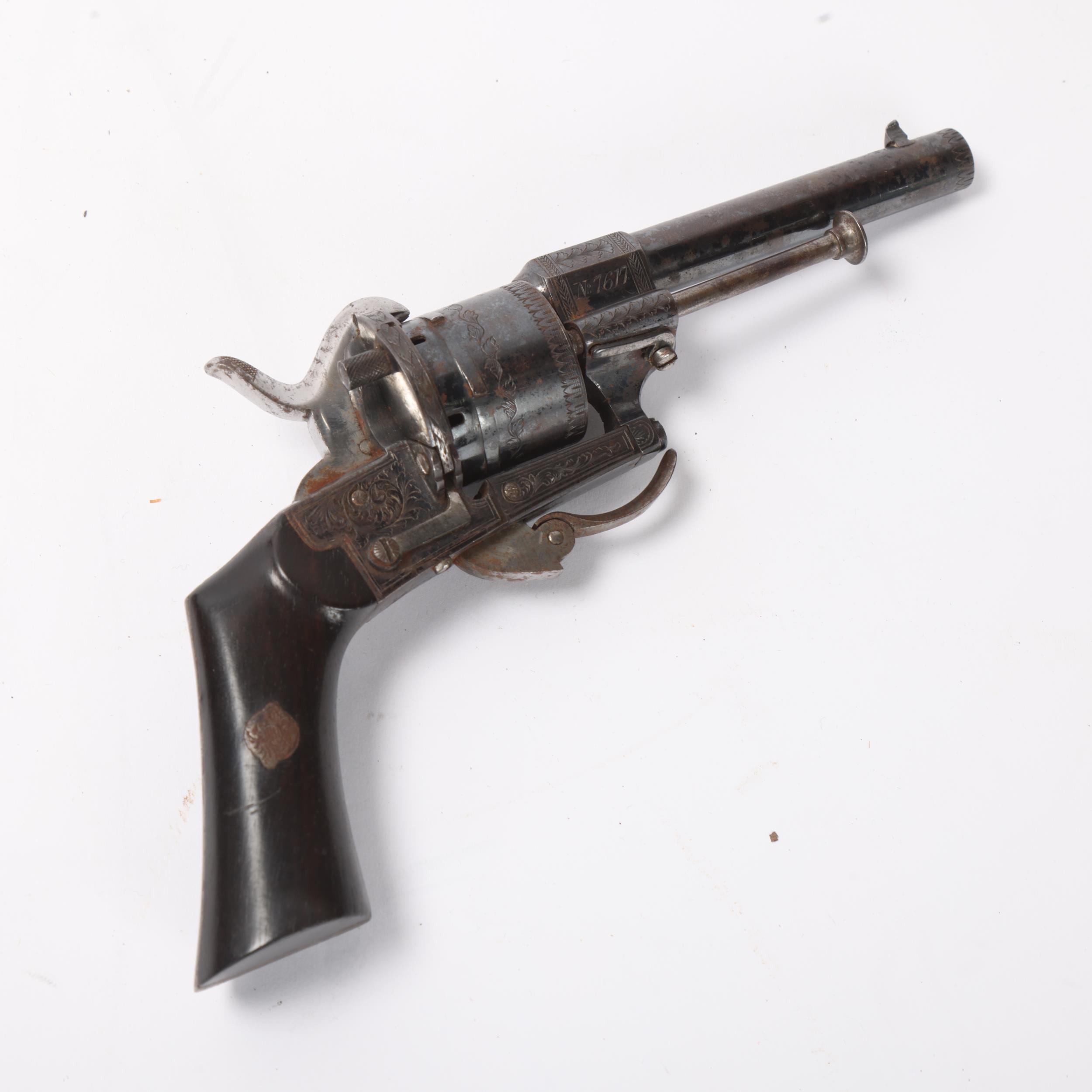 A 19th century pinfire revolver, by D Egg of Pall Mall London, serial no. 7617, barrel length 8.5cm, - Image 2 of 3