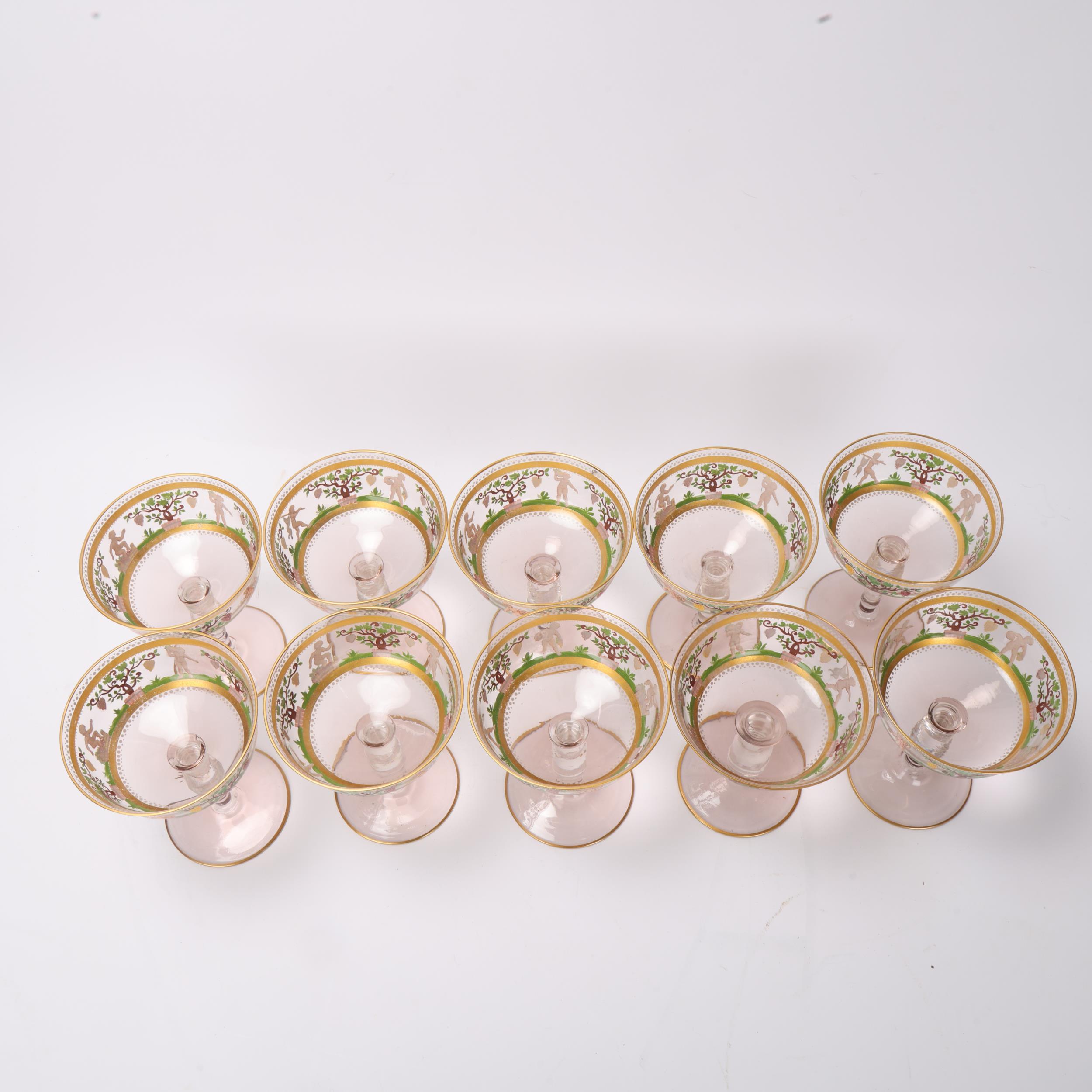 **DESCRIPTION CHANGE** A set of 10 *Venetian/Bohemian* Champagne glasses, with hand painted enamel a - Image 3 of 3