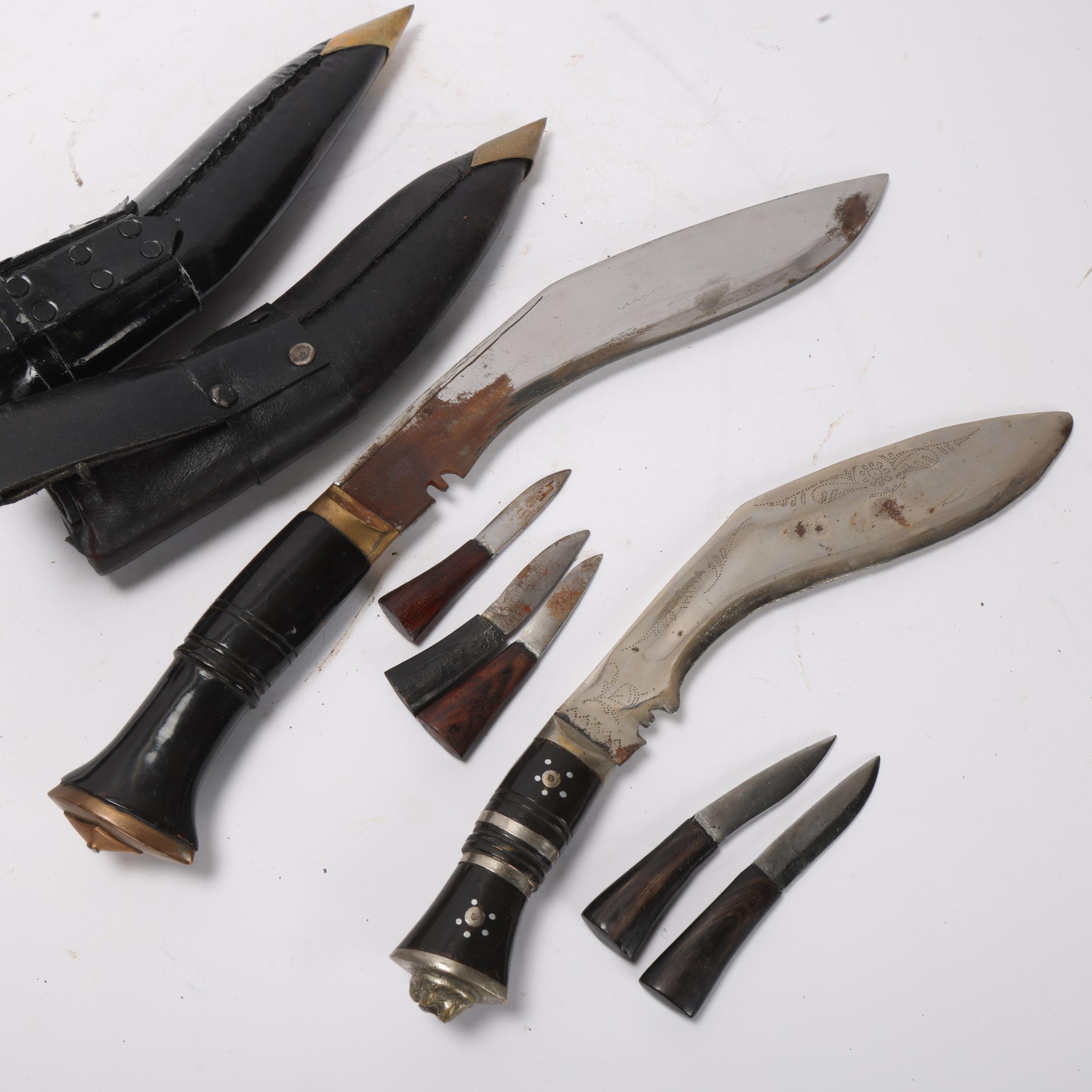 2 Gurkha kukri knives with leather scabbards - Image 2 of 3