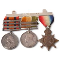 A group of 3 South Africa and Great War medals to 2740 Pte M Caine, West Riding Regiment, comprising