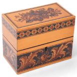 Victorian Tunbridge Ware perfume bottle box, floral micro-mosaic decoration, fitted with 2 glass