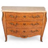 A French marble-topped 3-drawer commode, with inlaid drawer fronts, width 112cm Good condition