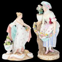 19th century Meissen porcelain figure of a flower girl, height 17cm, and a Continental porcelain
