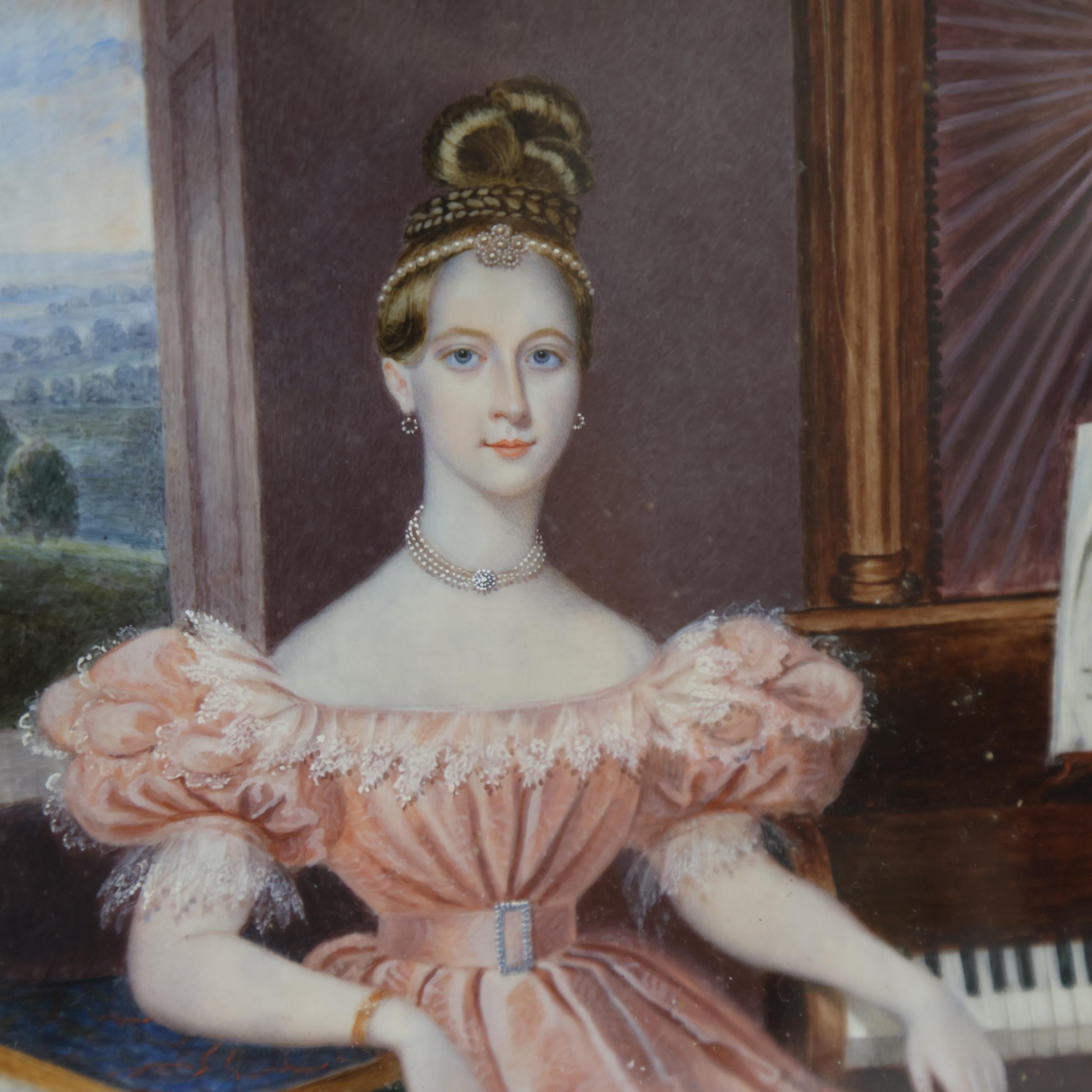 William Hudson, portrait of a young woman seated at a piano, miniature watercolour on ivorine, - Bild 2 aus 3