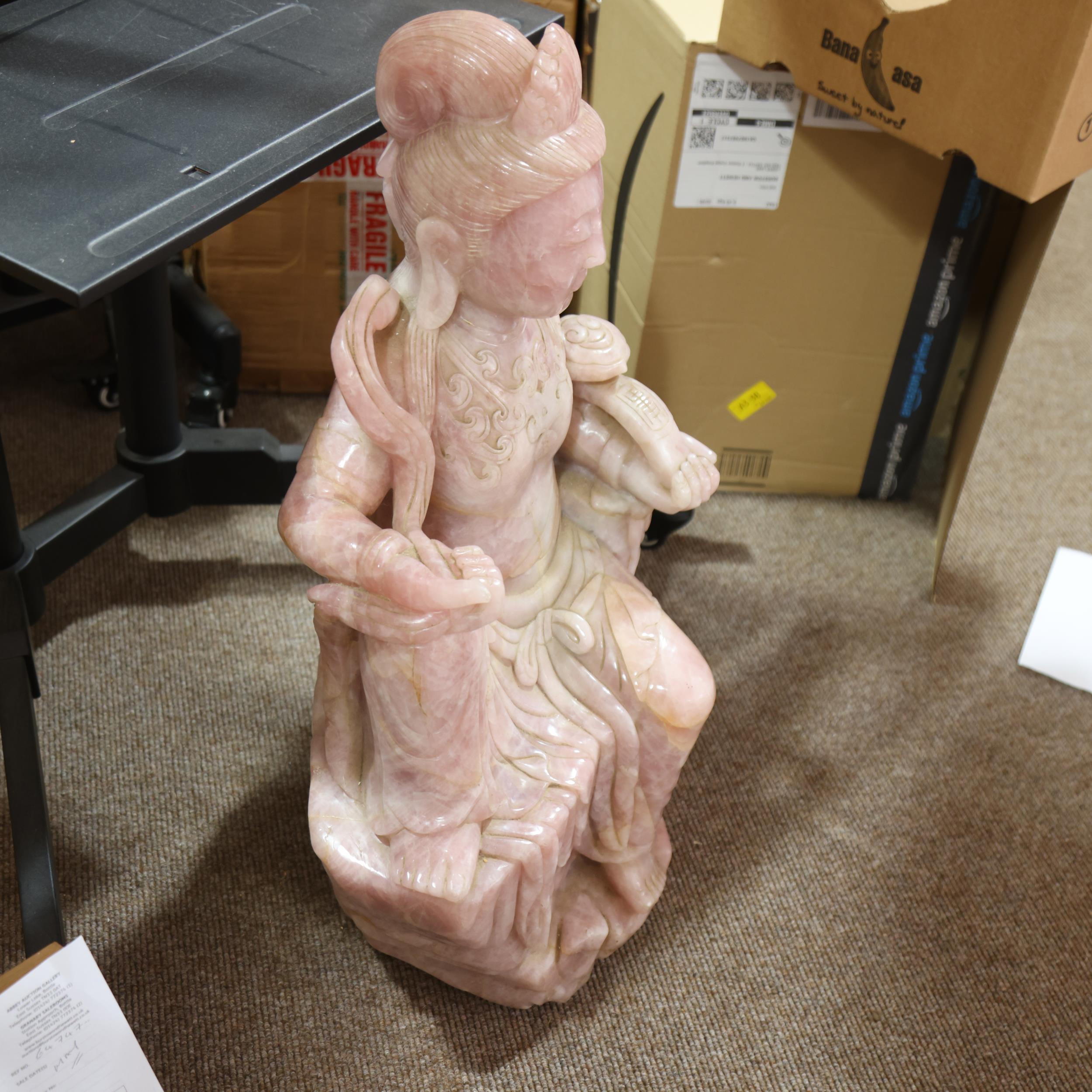 A massive Chinese rose quartz figure of Guan Yin, height 71cm Good condition, no damage or - Image 2 of 3