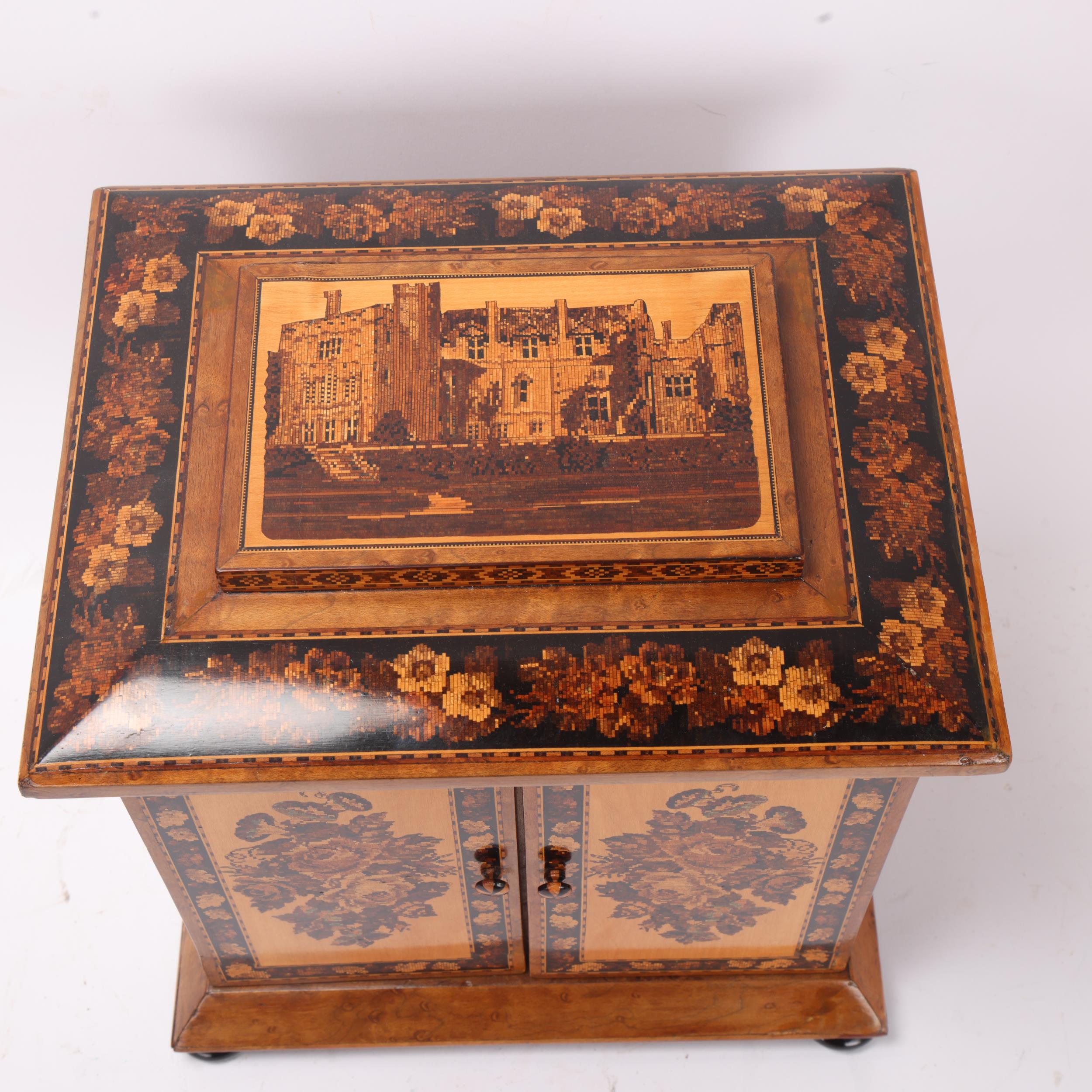 A fine quality 19th century Tunbridge Ware table cabinet, the lid depicting a view of the Solar - Bild 2 aus 3