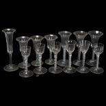 A collection of 18th and 19th century cordial glasses, including several with multi-colour twist