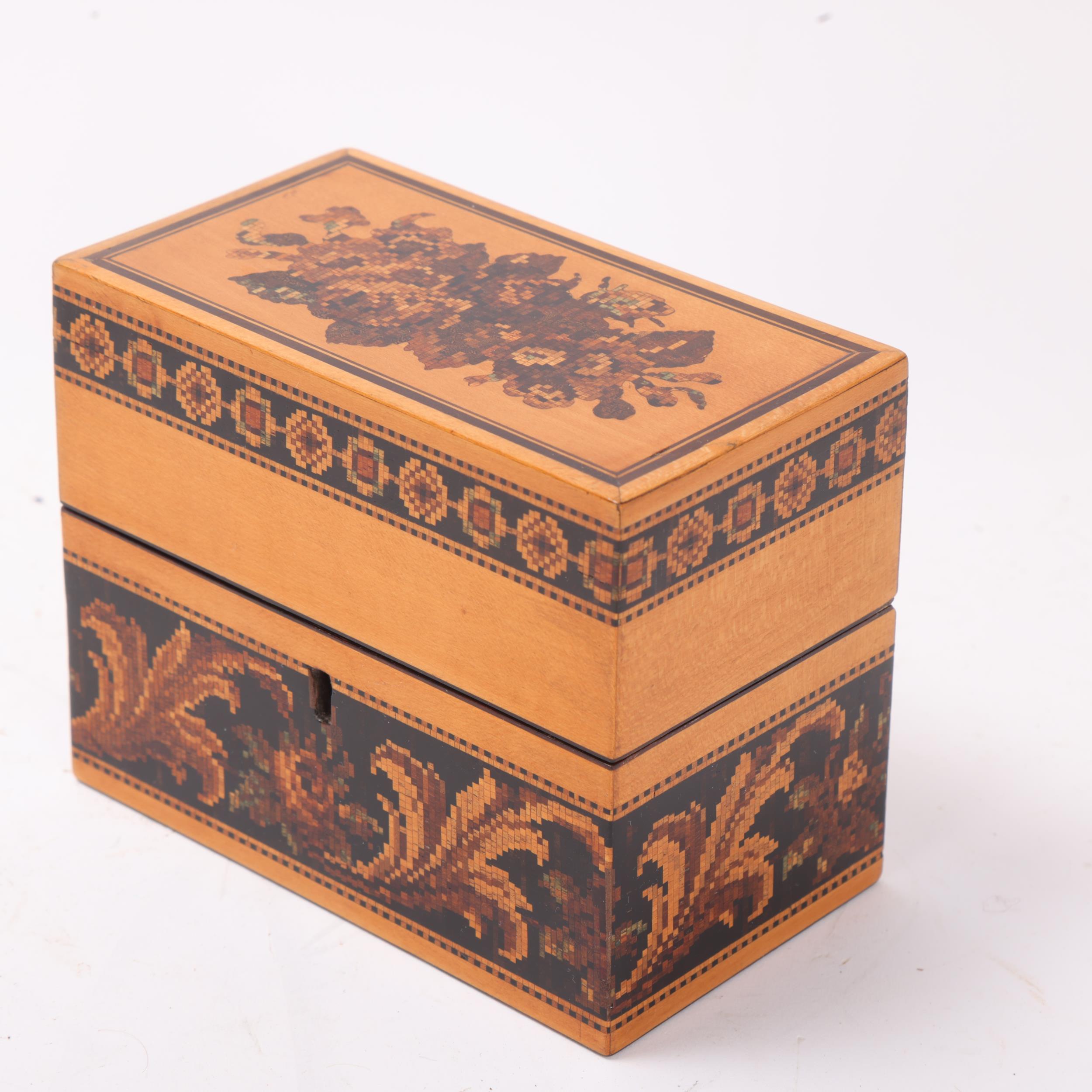 Victorian Tunbridge Ware perfume bottle box, floral micro-mosaic decoration, fitted with 2 glass - Image 3 of 3