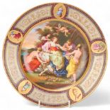 A Vienna porcelain plate depicting Europa and the Bull, in gilded panelled border, diameter 24cm