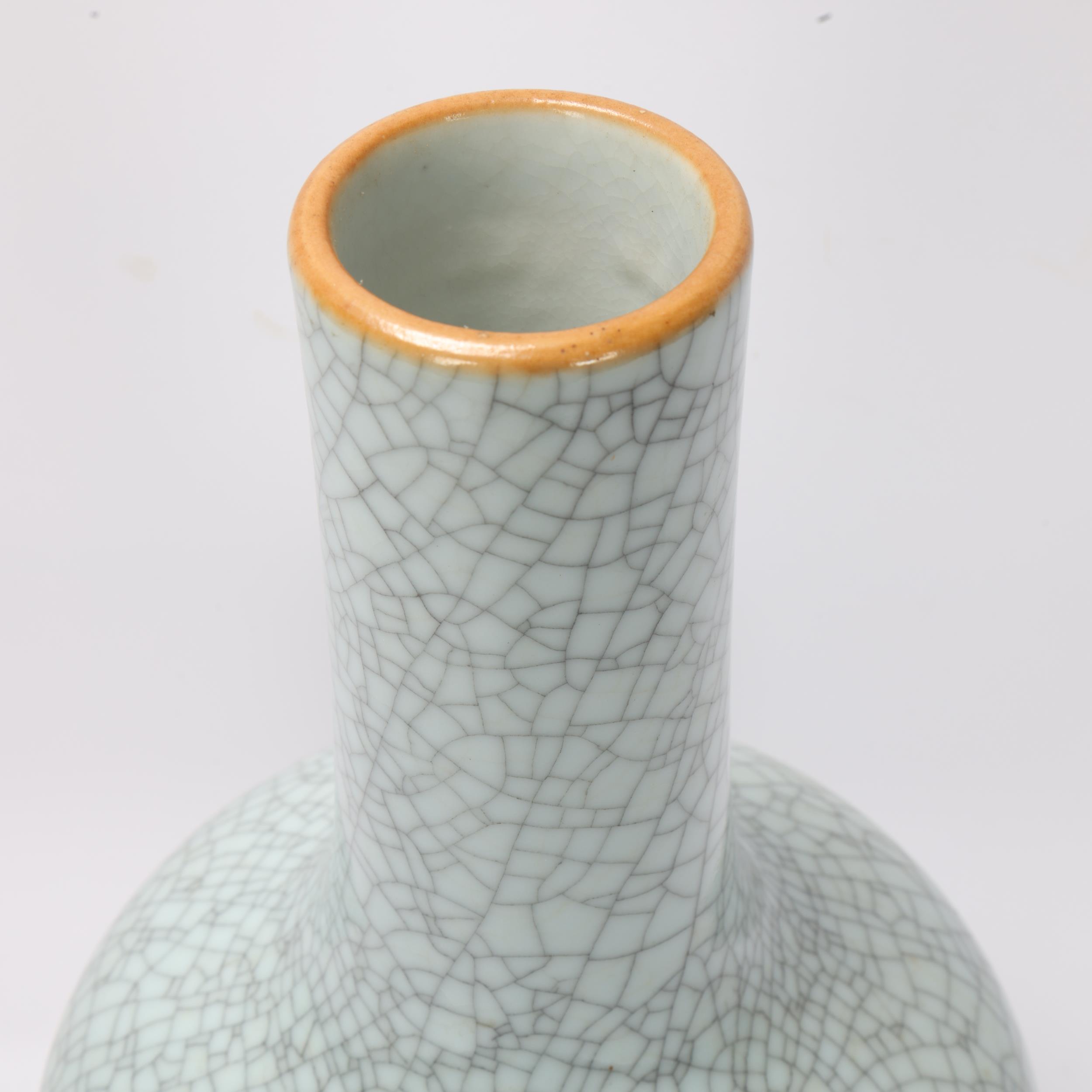 A Chinese crackle glaze porcelain onion-shaped vase on carved wood stand, overall height 39cm Good - Image 2 of 3