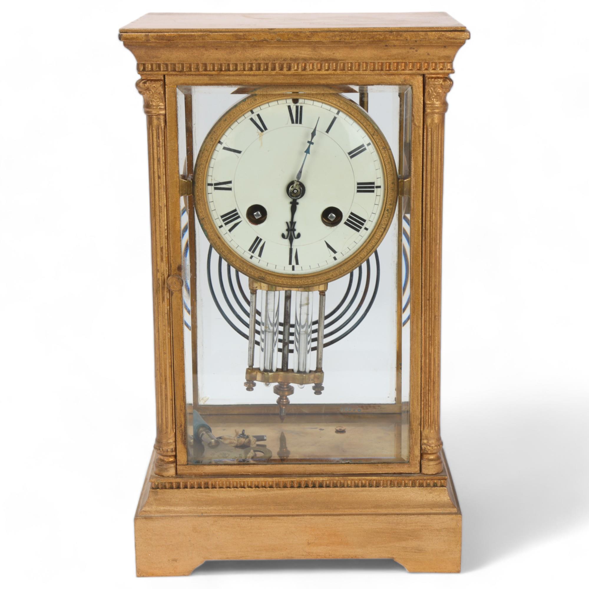 A 19th century French 4-glass regulator mantel clock, with enamel dial, mercury pendulum, and 8-