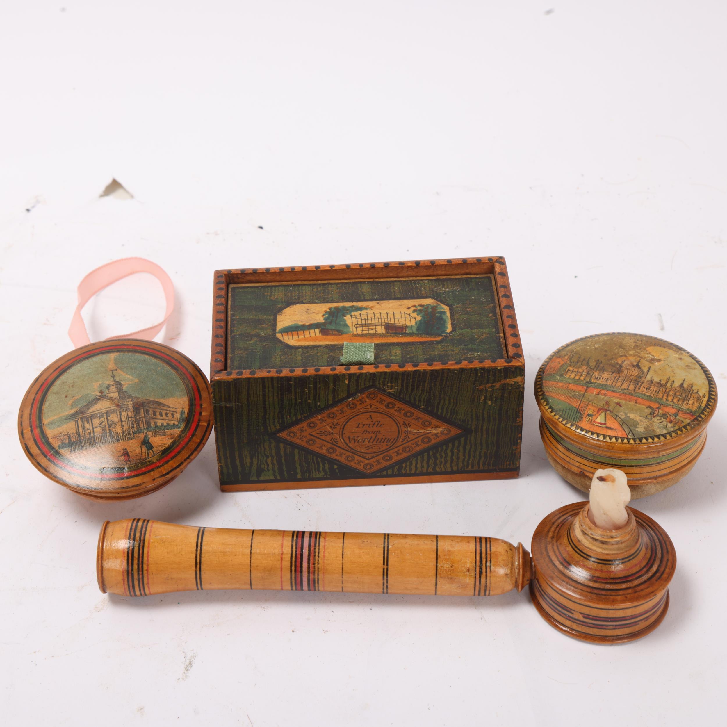 A group of 4 early 19th century Whitewood items, comprising a travelling chamber stick labelled "A - Image 2 of 3