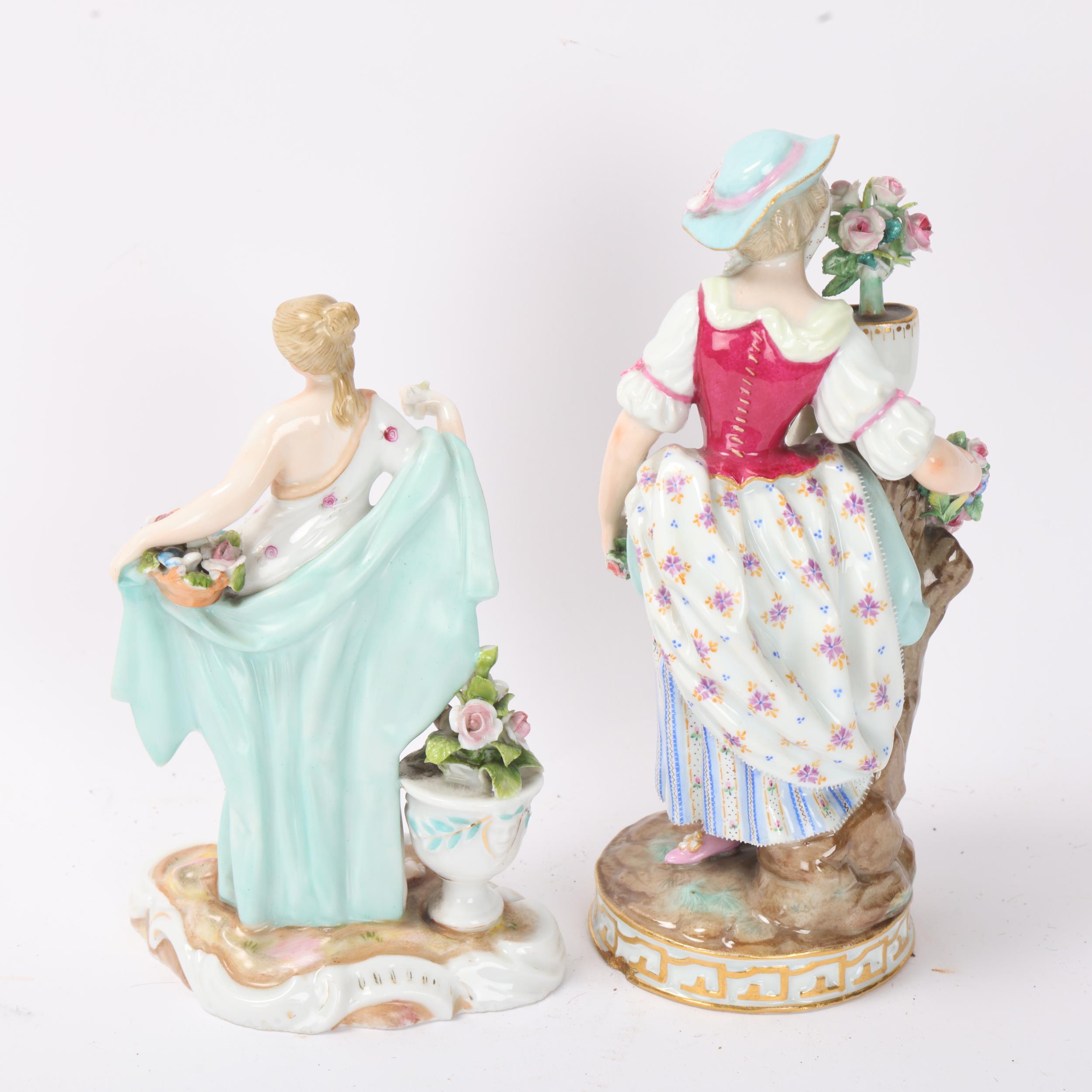 19th century Meissen porcelain figure of a flower girl, height 17cm, and a Continental porcelain - Image 2 of 3