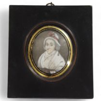 Miniature portrait of a woman, watercolour on ivory, unsigned, early 19th century, framed, overall