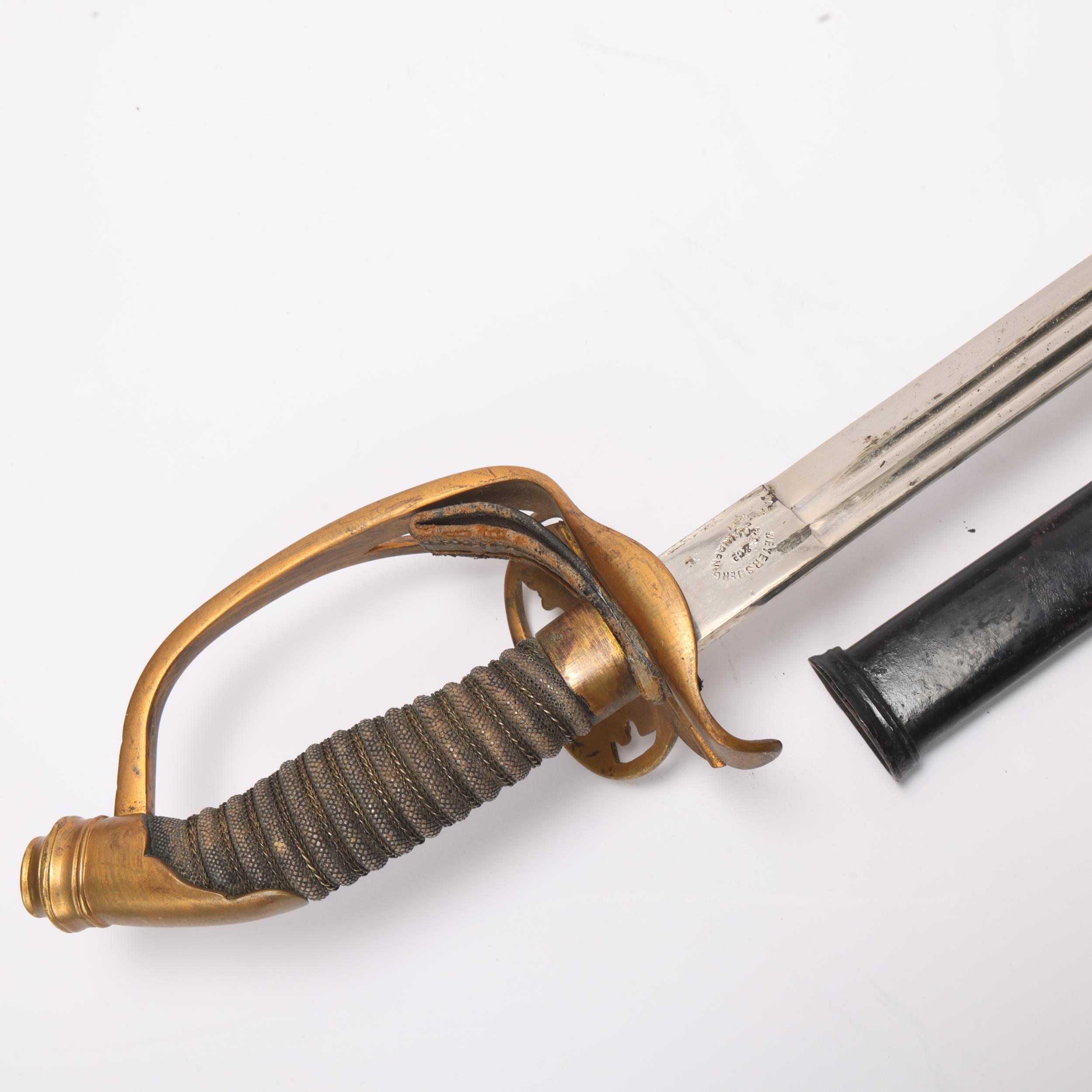 An Imperial German 1889 pattern Officer's Infantry sword and scabbard, double fullered blade, mark - Image 3 of 3