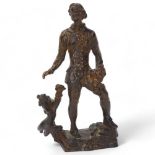 Carl Johan Eldh (1873 - 1954), man and cherub, patinated bronze sculpture, signed on base, dated