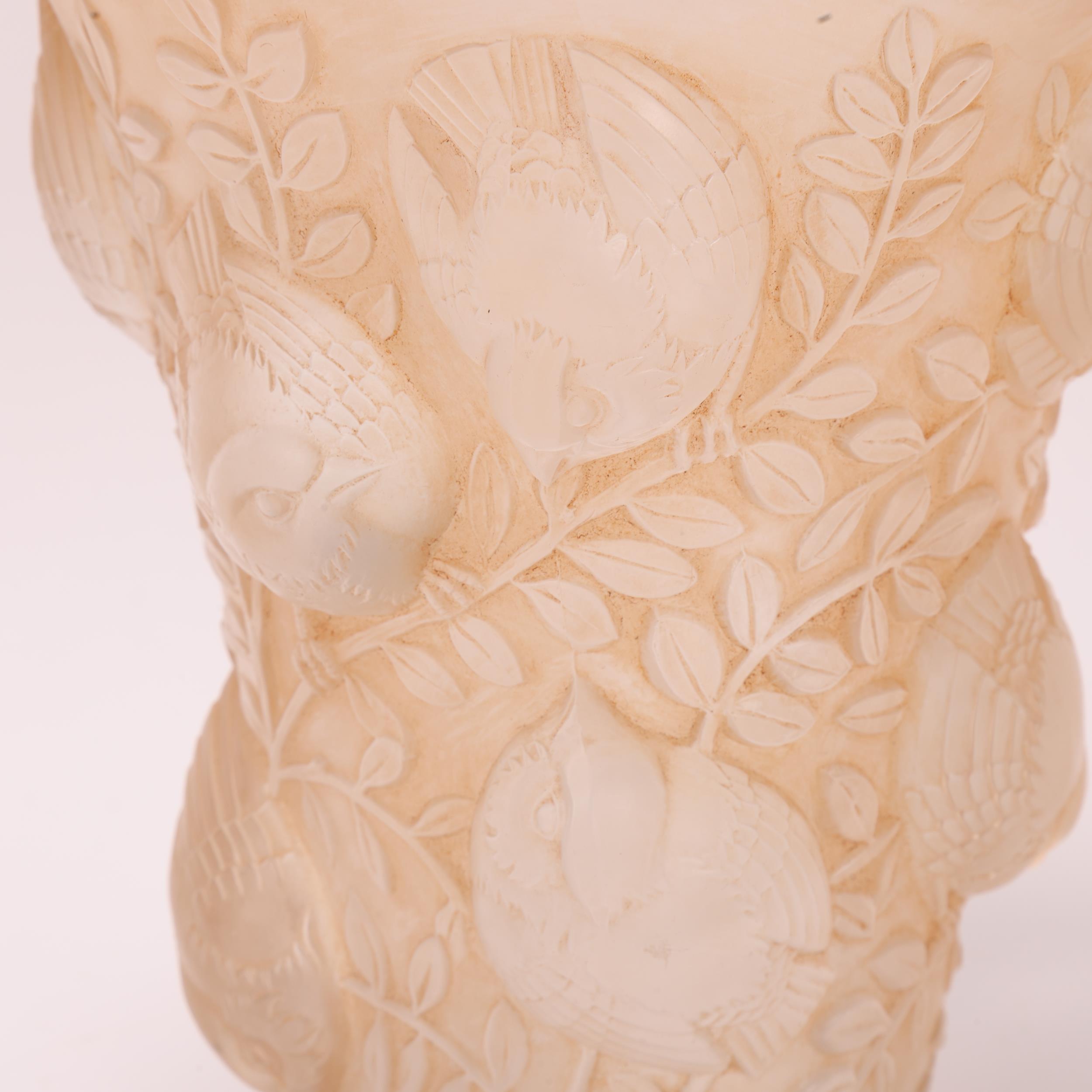 **CONDITION REPORT CHANGE** Rene Lalique St Francois opaque glass vase, circa 1930, with relief bird - Image 3 of 3