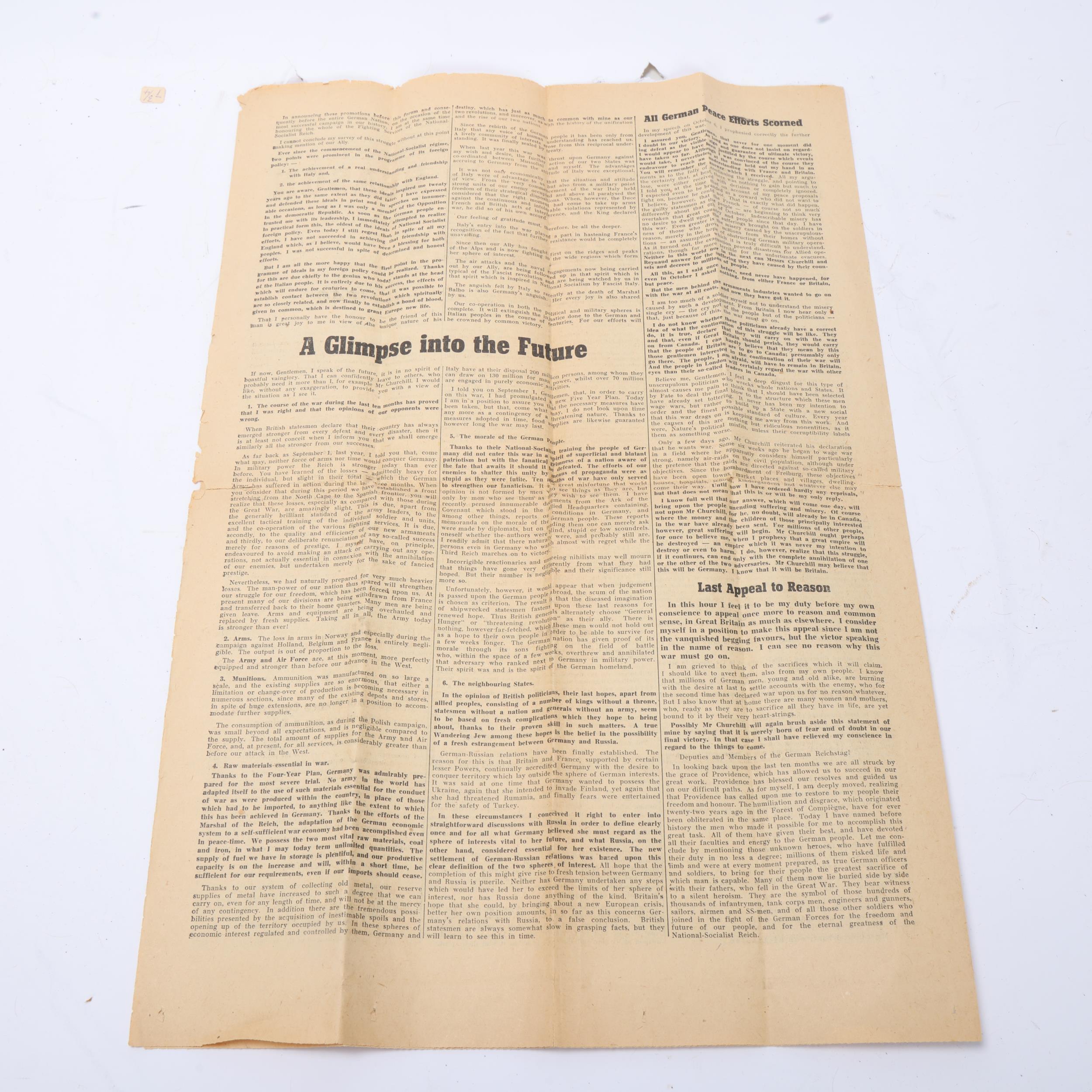 A Last Appeal To Reason by Adolf Hitler, original Second World War Period propaganda paper, - Image 3 of 3