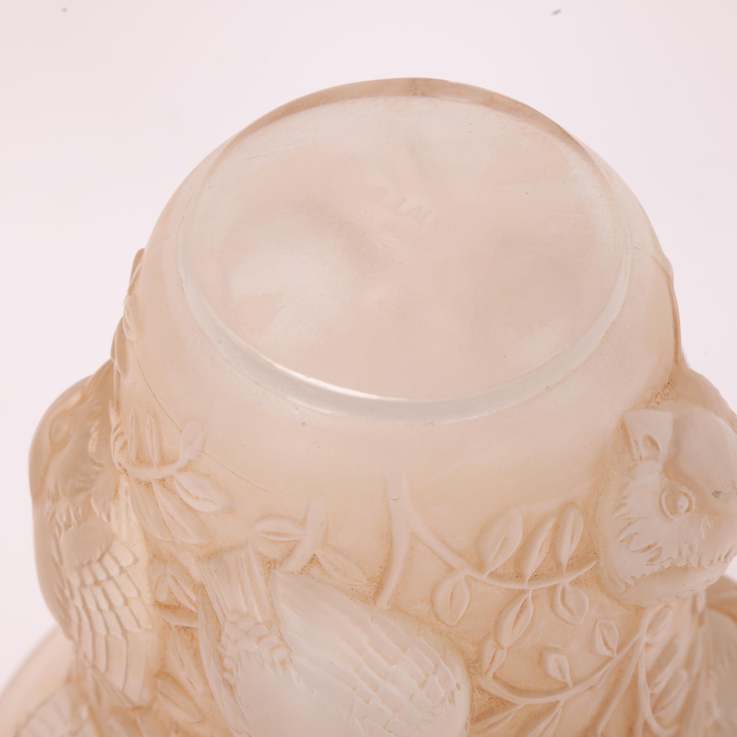 **CONDITION REPORT CHANGE** Rene Lalique St Francois opaque glass vase, circa 1930, with relief bird - Image 2 of 3