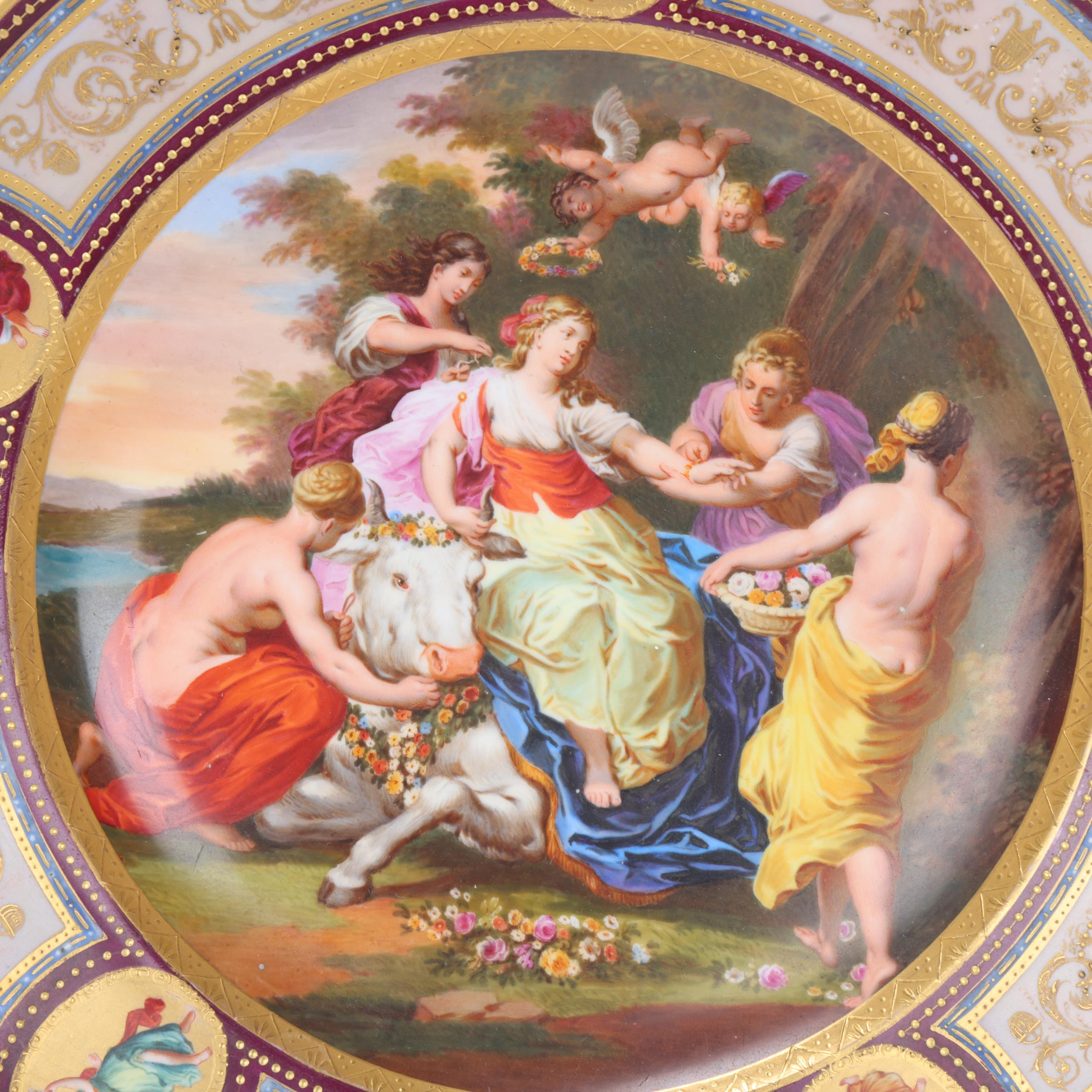 A Vienna porcelain plate depicting Europa and the Bull, in gilded panelled border, diameter 24cm - Image 2 of 3