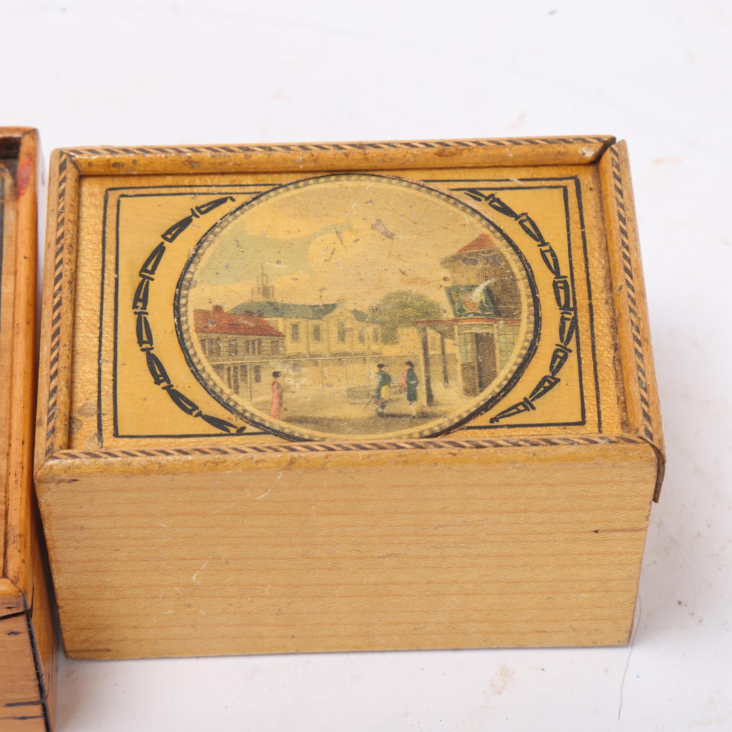 2 Georgian Whitewood boxes with printed lids, 1 depicting Dover Harbour, width 13cm, labelled Squier - Image 2 of 3