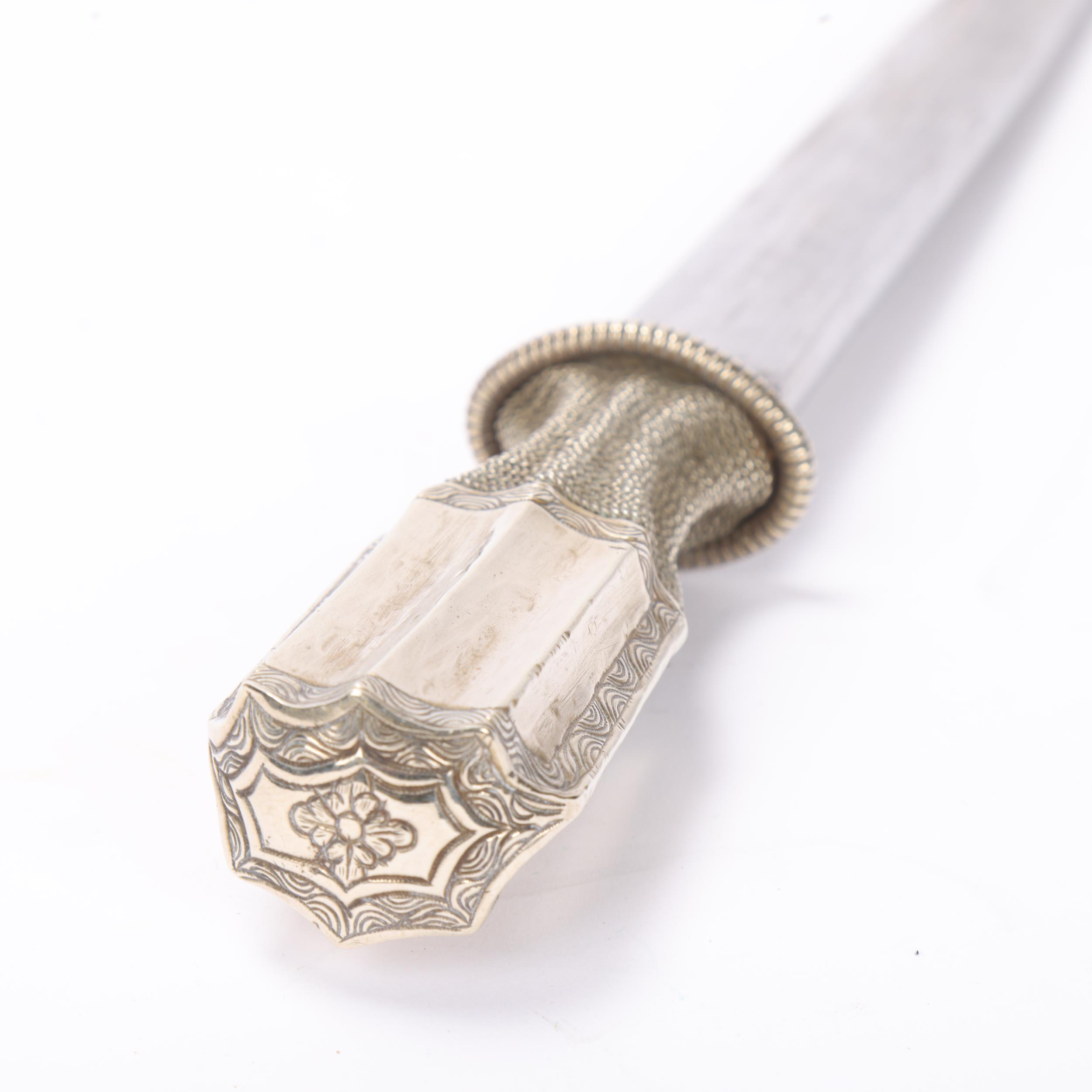 An Indian Sikkim white metal dagger and sheath, 18th-19th century, length 42.5cm, unmarked - Bild 3 aus 3