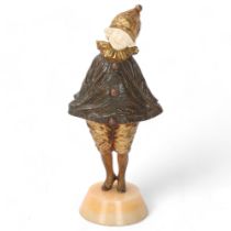 Demetre Chiparus (1886 - 1947), girl in a Pierrot clown costume, parcel-gilt bronze and ivory on