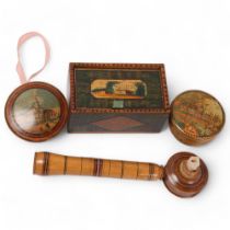 A group of 4 early 19th century Whitewood items, comprising a travelling chamber stick labelled "A