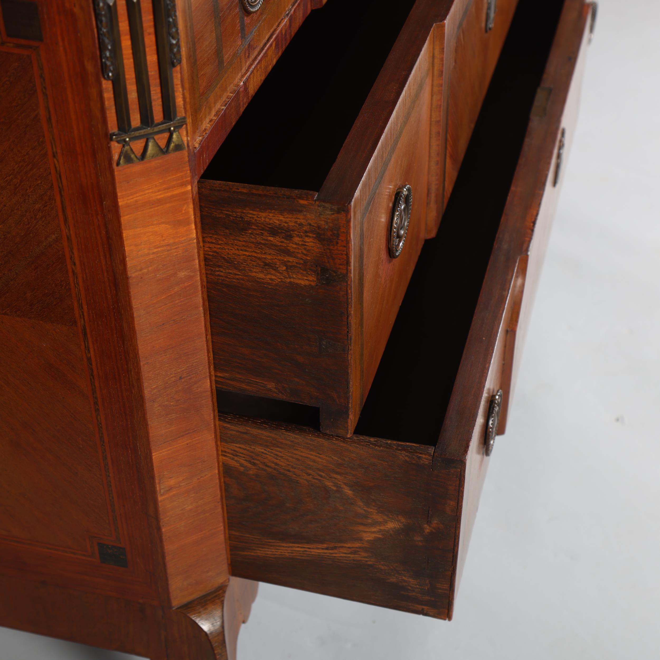 A French marble-topped 3-drawer commode, with inlaid drawer fronts, width 121cm Good condition - Image 6 of 8