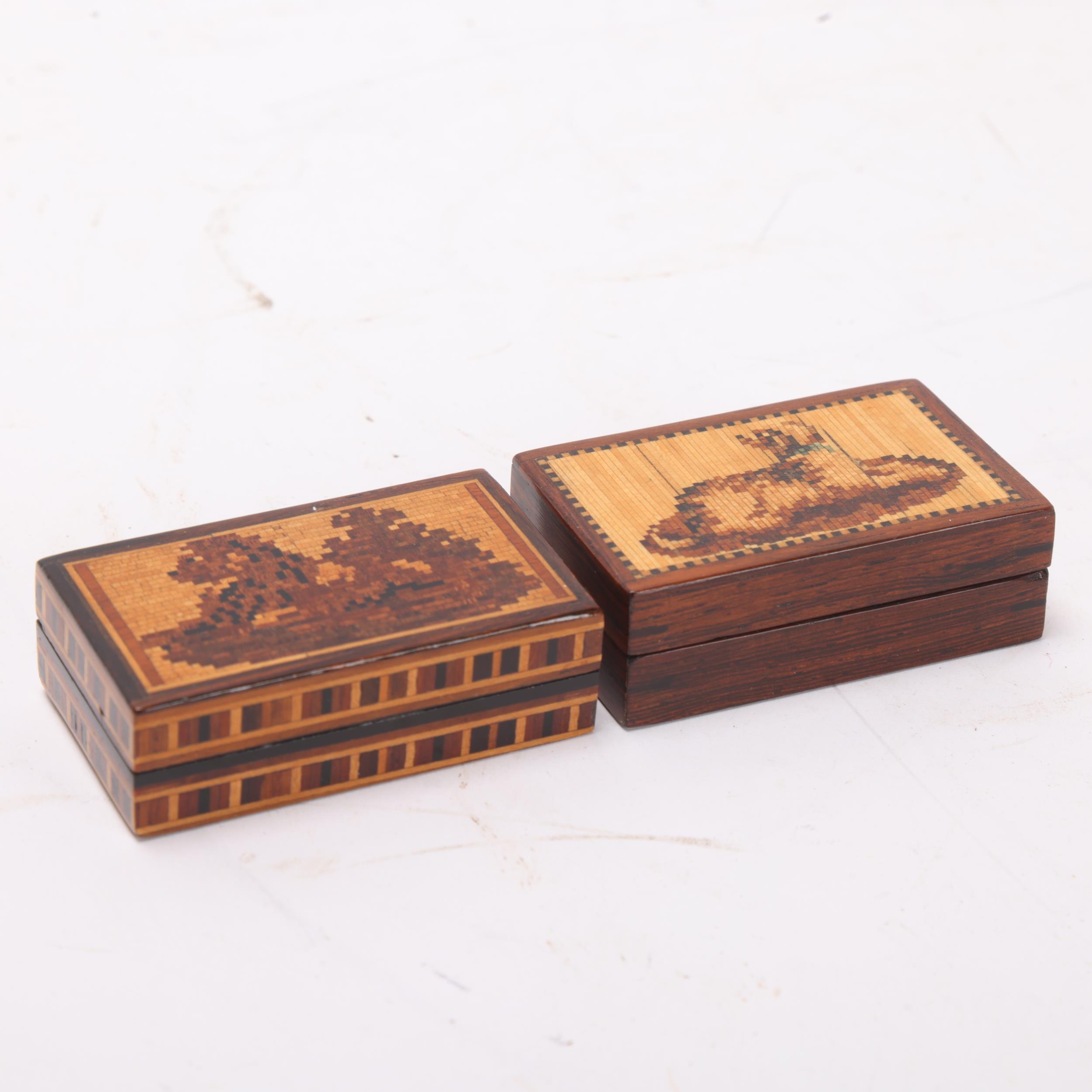 2 x 19th century Tunbridge Ware miniature boxes, lids depicting a lion and a dog, circa 1870, length - Image 2 of 3