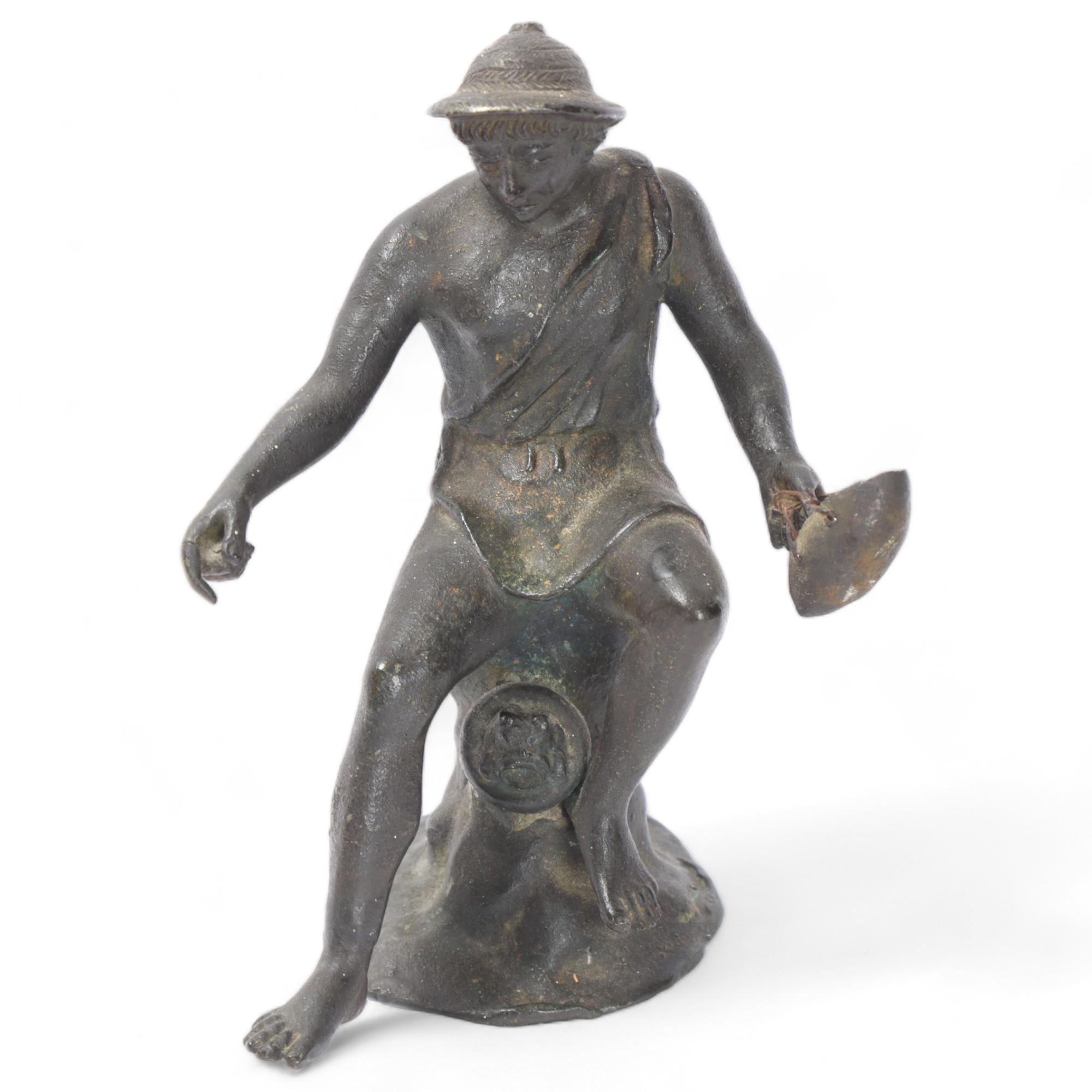 Grand Tour Period bronze sculpture of an Italian fisherman, in the manner of the Pompeii Bronzes,