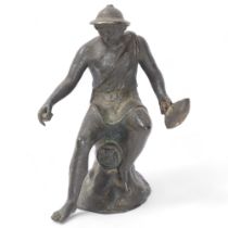Grand Tour Period bronze sculpture of an Italian fisherman, in the manner of the Pompeii Bronzes,