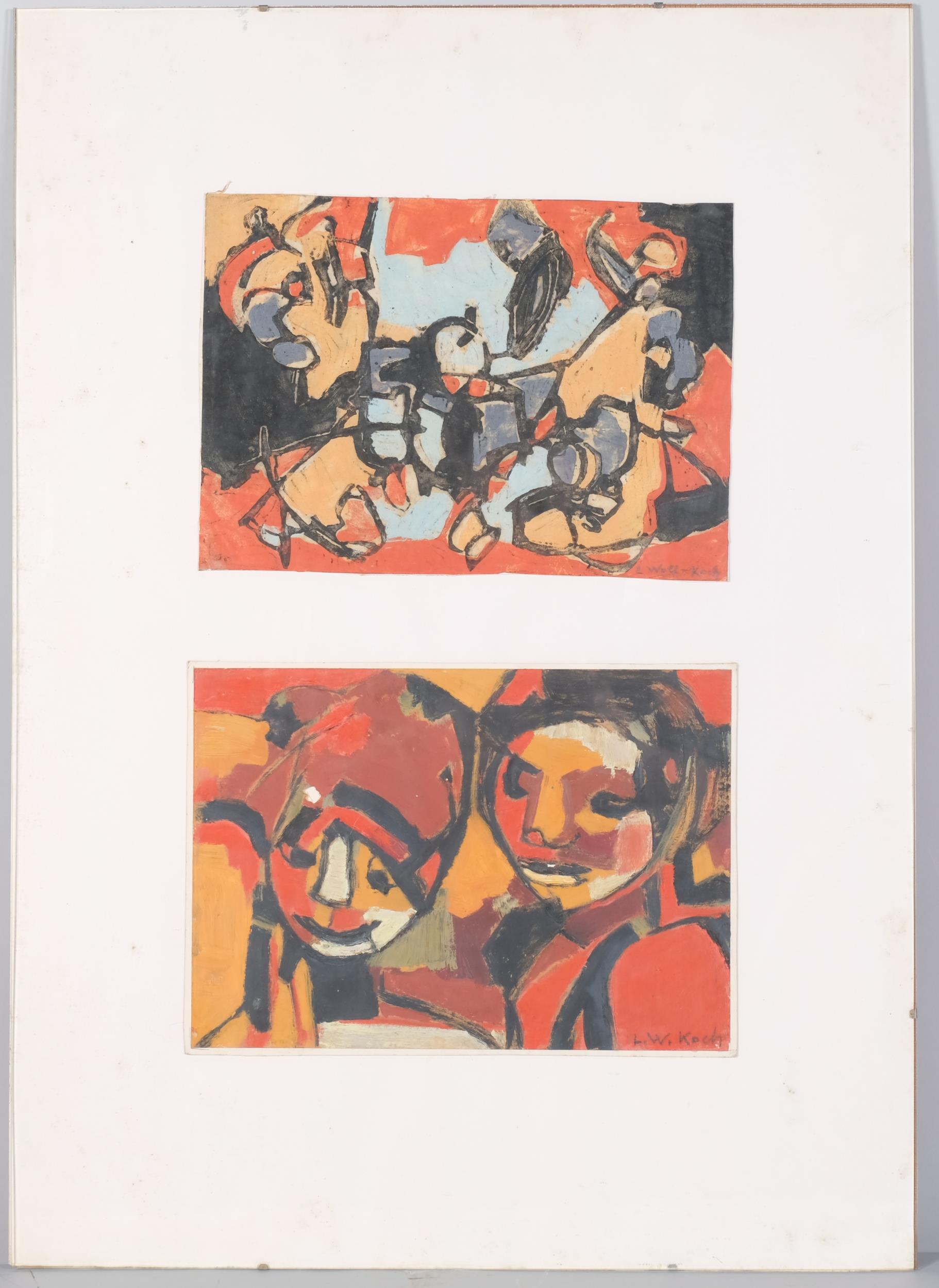 Lotte Wolf-Koch (1909 - 1977), 2 abstract compositions, watercolour gouache, both signed, 21cm x - Image 2 of 4