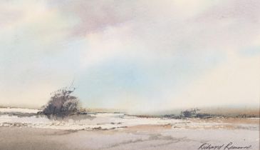 Richard Rennie (1932), watercolour on paper, Landscape with Clouds, signed lower right, 14cm x 24cm,