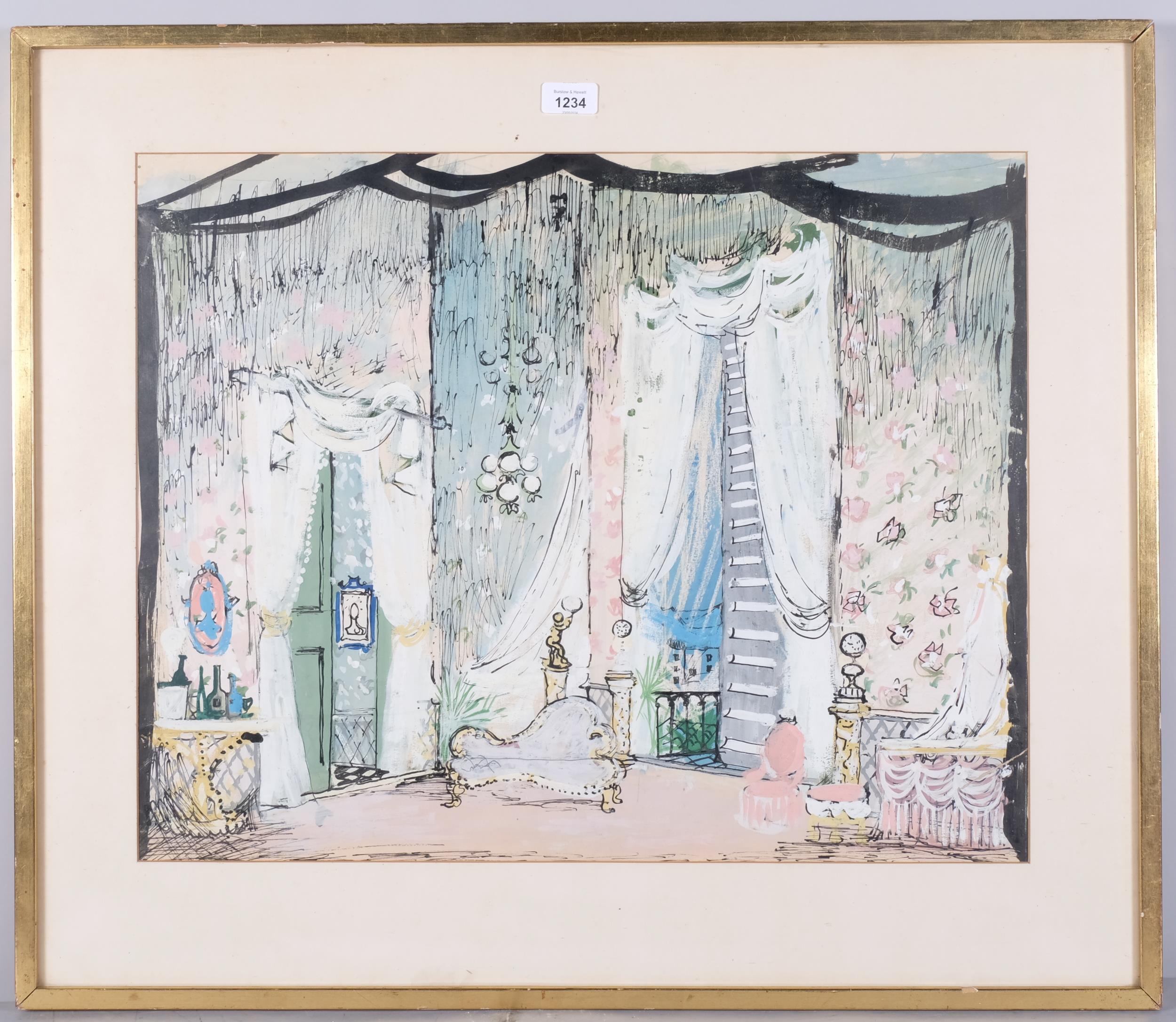 Richard Beer (1928 - 2017), stage set design, watercolour, 48cm x 60cm, framed Tear on right-hand - Image 2 of 4