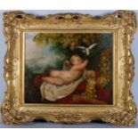 Cherub with a dove, oil on canvas, probably 18th century, unsigned, 51cm x 61cm, framed Canvas has