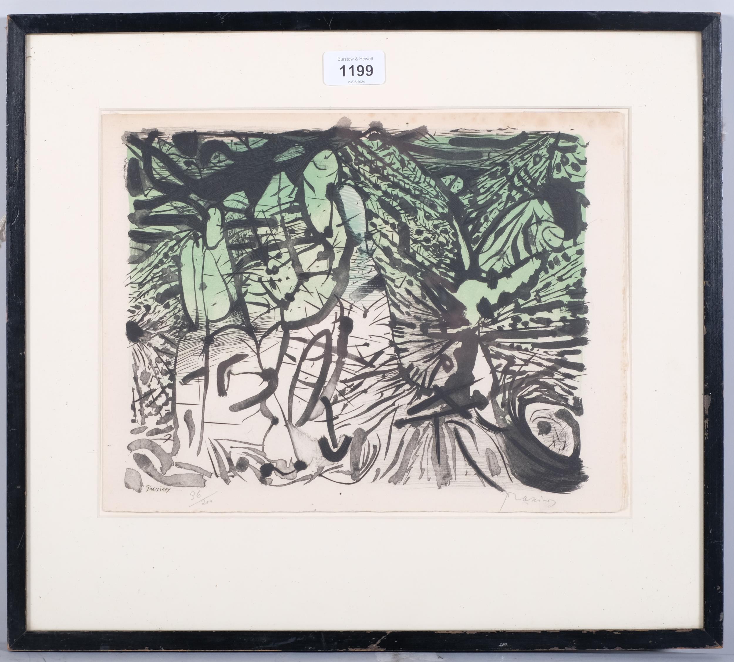 Mario Prassimos, abstract, etching, Gallery De France, 1953, signed in pencil, no. 36/200, sheet - Image 2 of 4