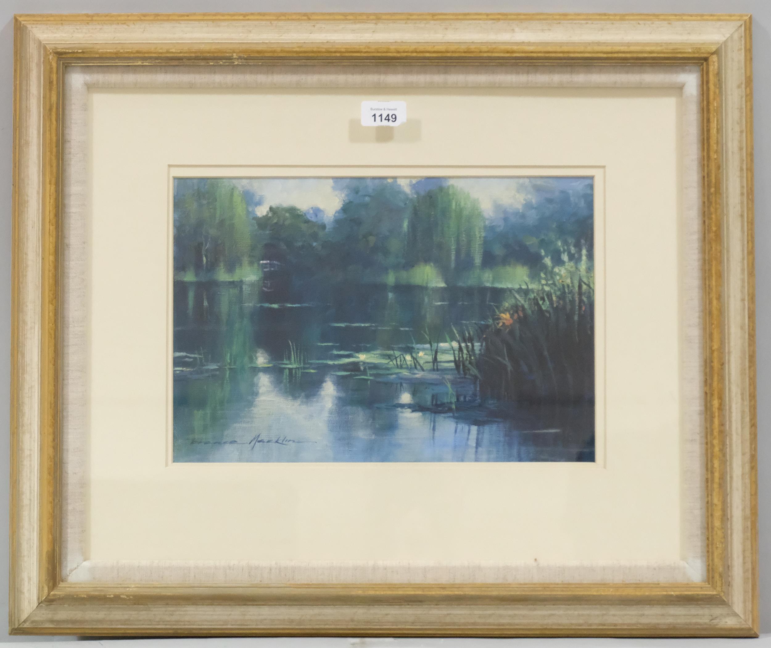 Terence Macklin, lily pond, oil on board, signed, 24cm x 35cm, framed Good condition - Image 2 of 4