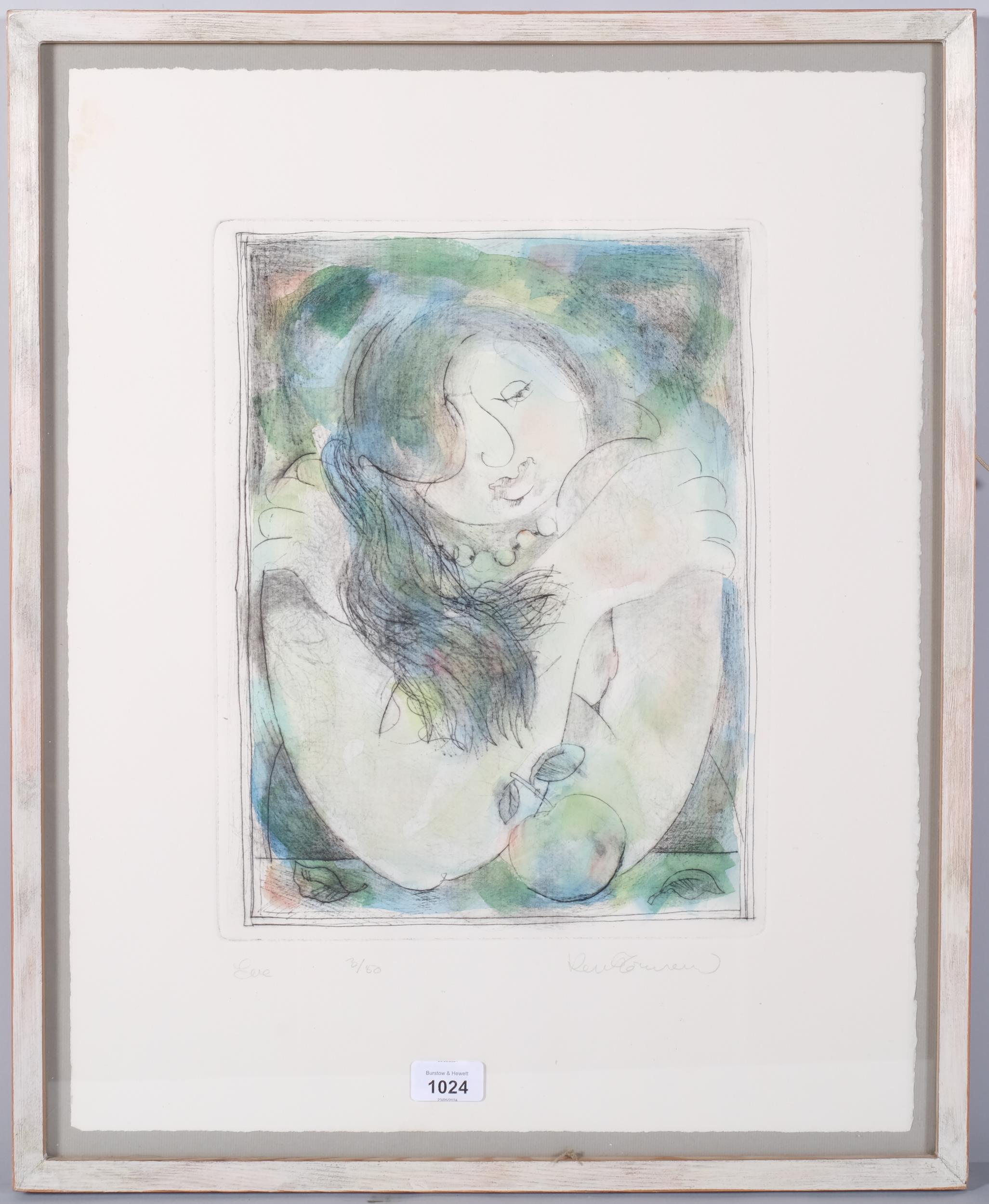 Ken Townsend (1931 - 1999), Eve, drypoint and watercolour, signed in pencil, no. 3/50, plate 37cm - Image 2 of 4