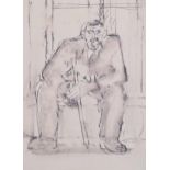 Attributed Josef Herman (1911 - 2000), seated man, ink and wash, 25cm x 19cm, framed