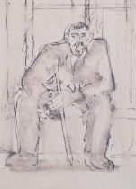 Josef Herman (1911 - 2000), seated man, ink and wash, 25cm x 19cm, framed Good condition, frame