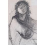 Kenneth Townsend, portrait "Biddy", charcoal on paper, signed, 56cm x 36cm, framed