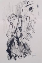 Elinor Bellingham-Smith (1906-1988), ink on paper, Two Children, initialled lower right, 20cm x