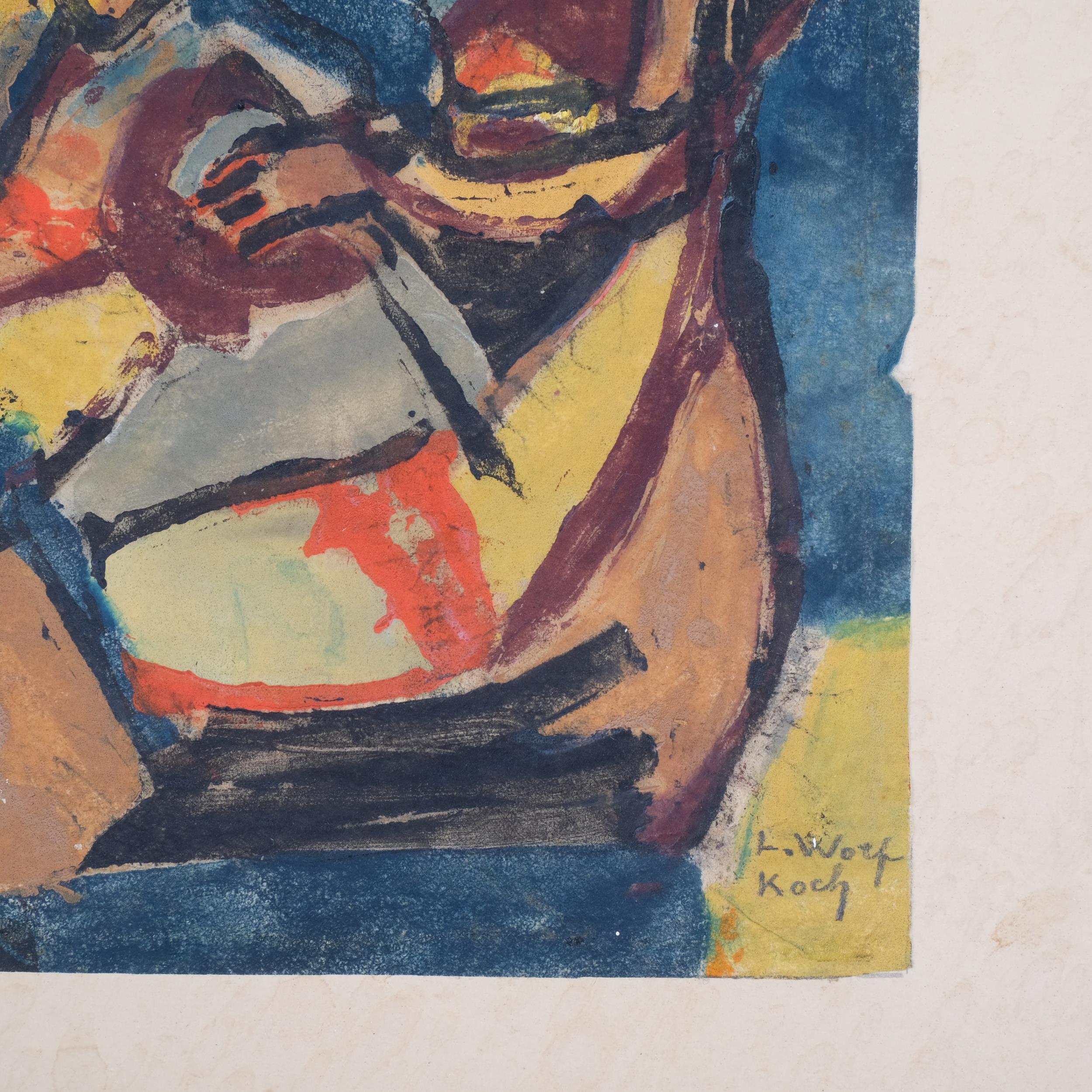 Lotte Wolf-Koch (1909 - 1977), 3 figures, watercolour, signed, 28cm x 20cm, unframed Image in - Image 3 of 4